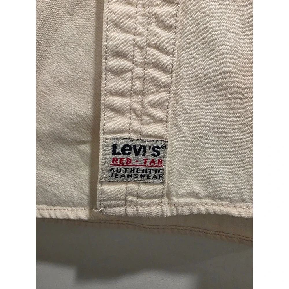 Men szXL Vintage 80s 90s Levis Red Tab Cream Denim Button Down Shirt 100% Cotton